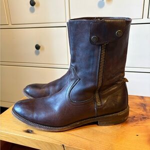Frye Dark Brown Leather Zip-Front Men's Boots